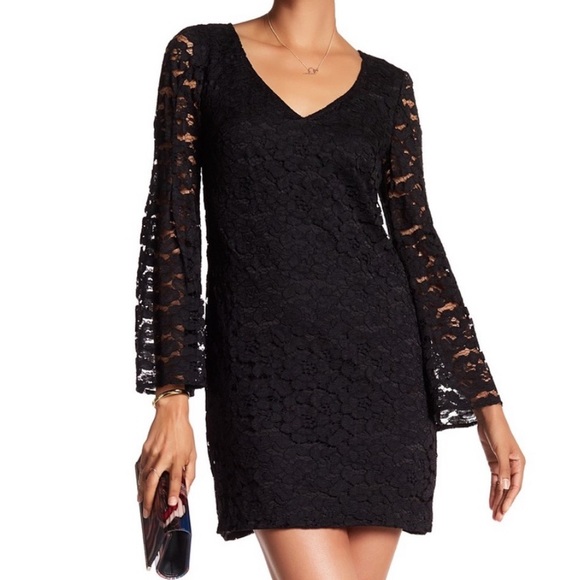 Trina Turk Womens Mamie Flared Sleeve V Neck Dress